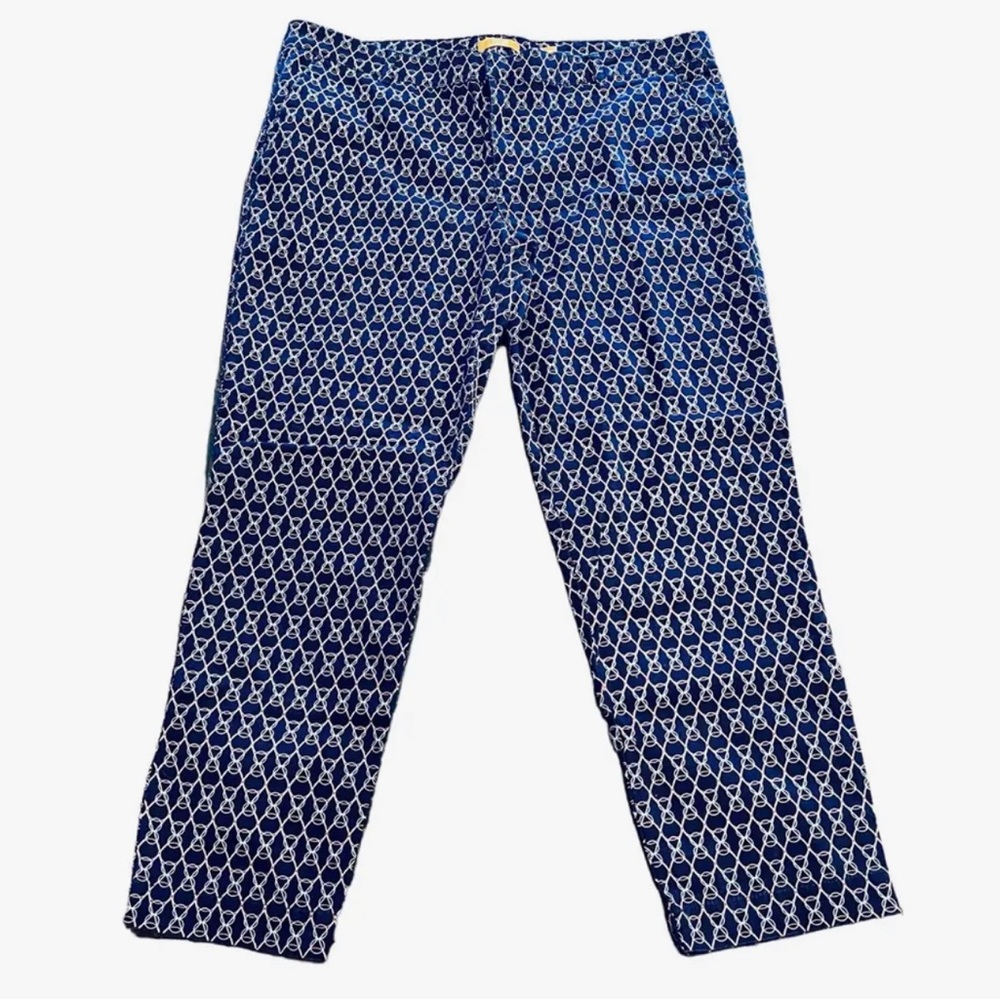 Joe Fresh Womens Chino Pants Blue Pink Geometric Ankle Fit Pockets Size 10